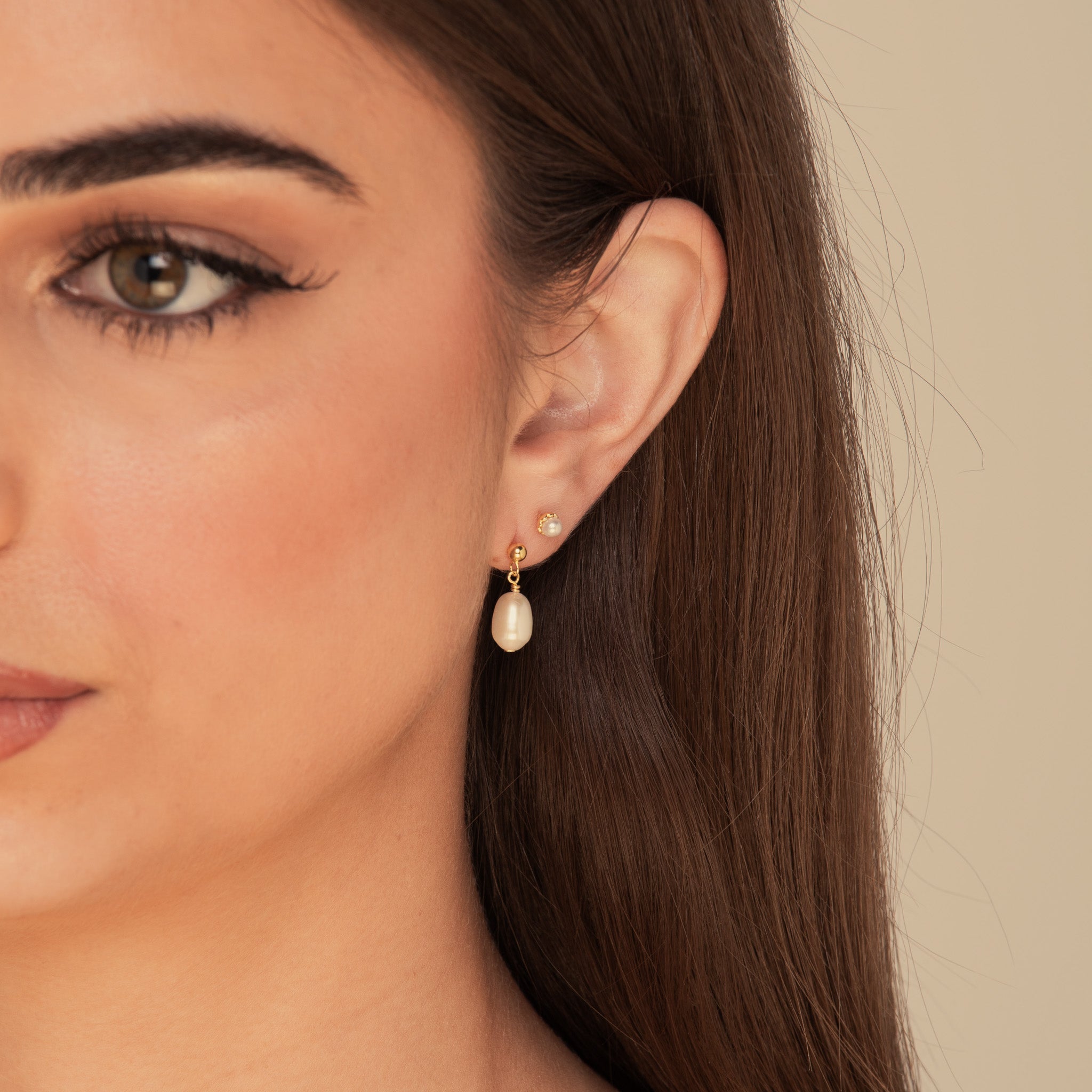 Pearl Dangle Stud Earrings Gold