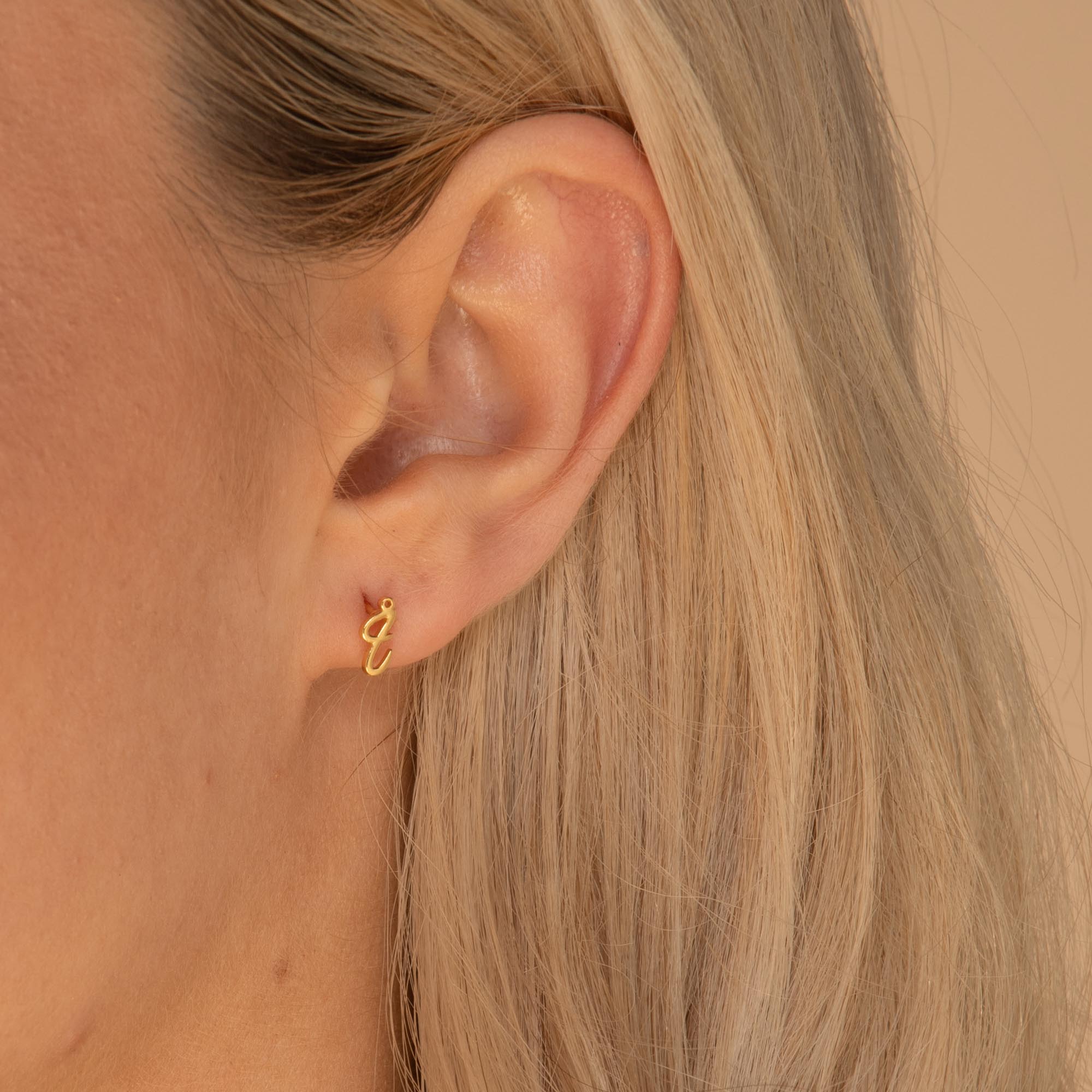 Script Initial Letter Stud Earrings Silver